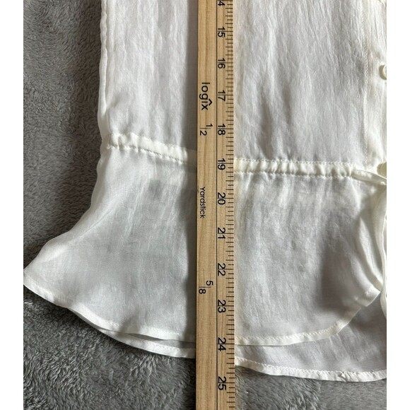 LOFT Sheer Button Front Blouse XS Drawstring Waist Clean Girl Romantic Feminine - Picture 5 of 7